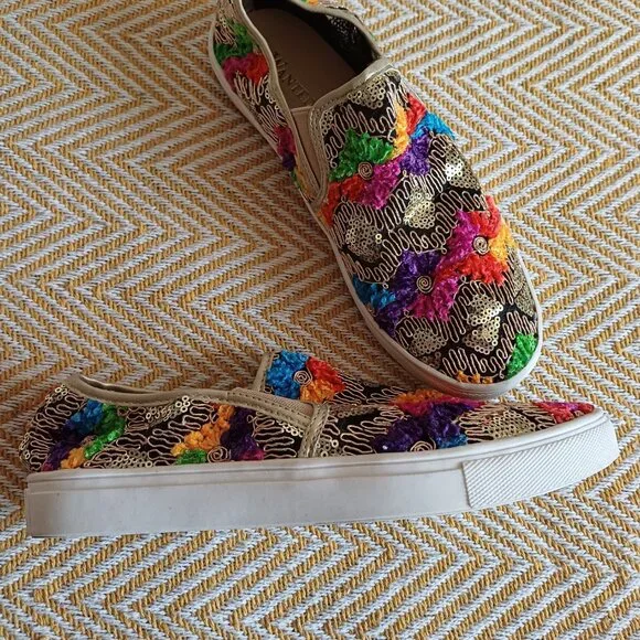 Stunning Wanted Renoir Colorful Embroidered Sequins Slip On Shoes Size 7 - Picture 7 of 11